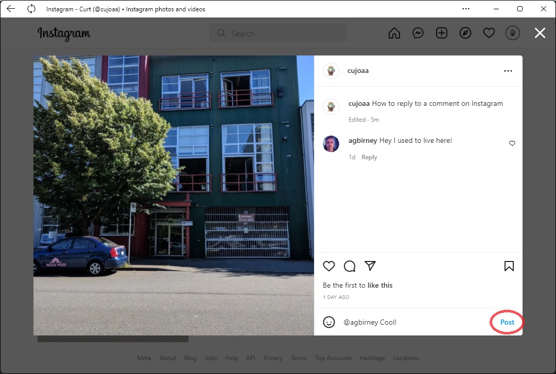 post a reply to a comment on instagram desktop