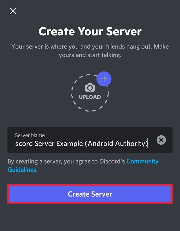 press create server discord mobile