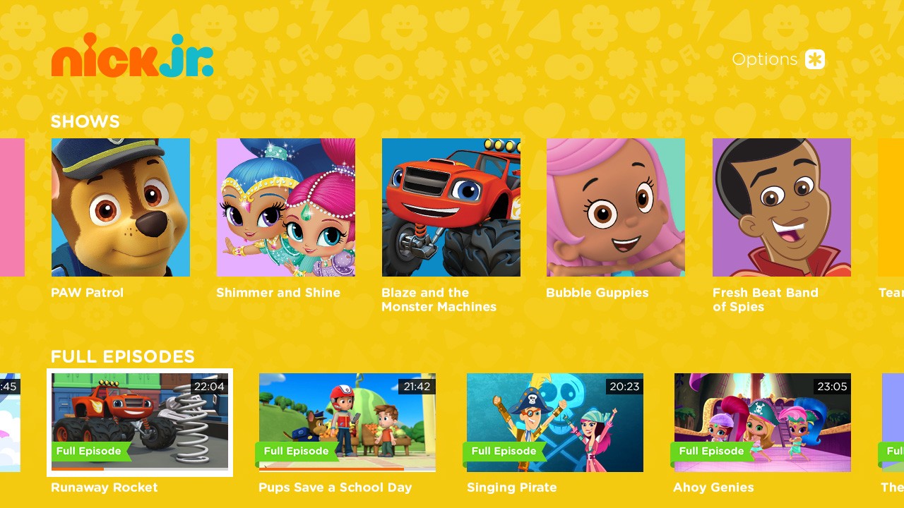 Nick Jr homepage fire tv