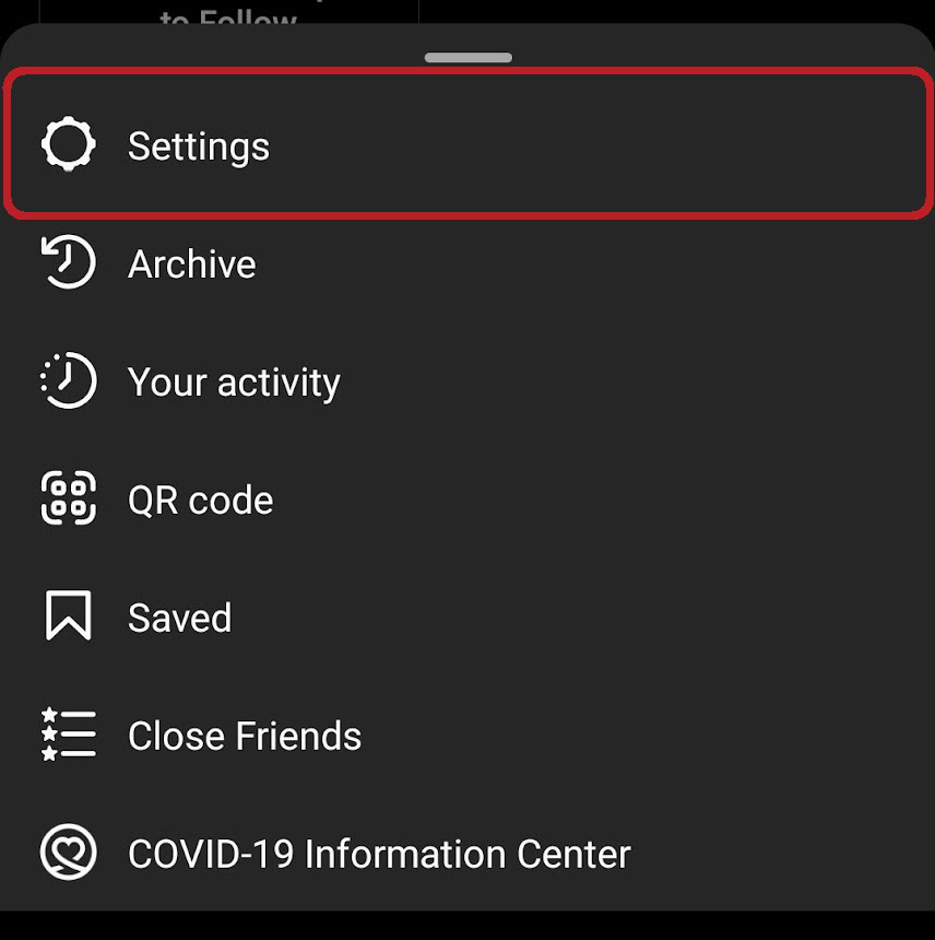 select settings from the popup menu on your instagram profile