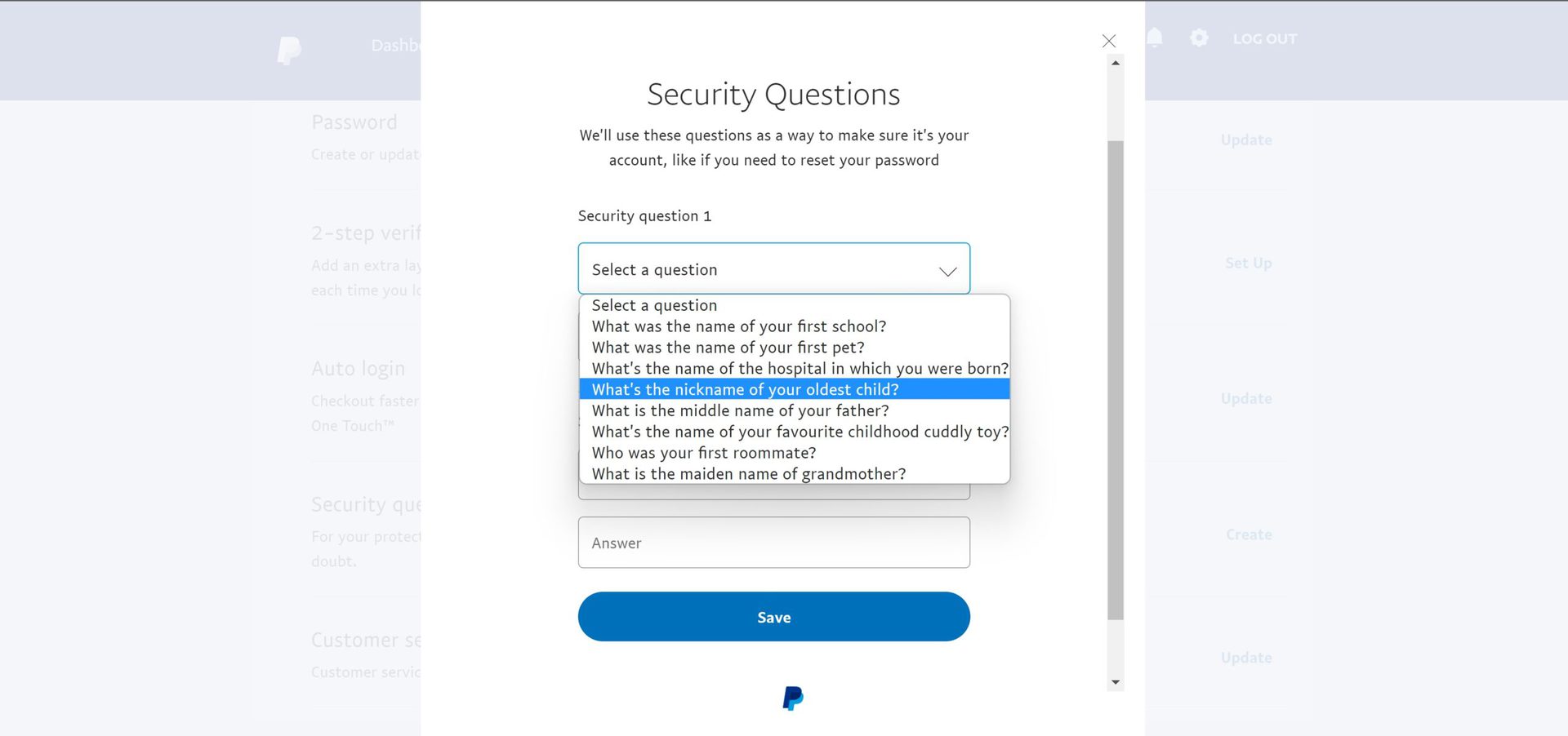 set security questions