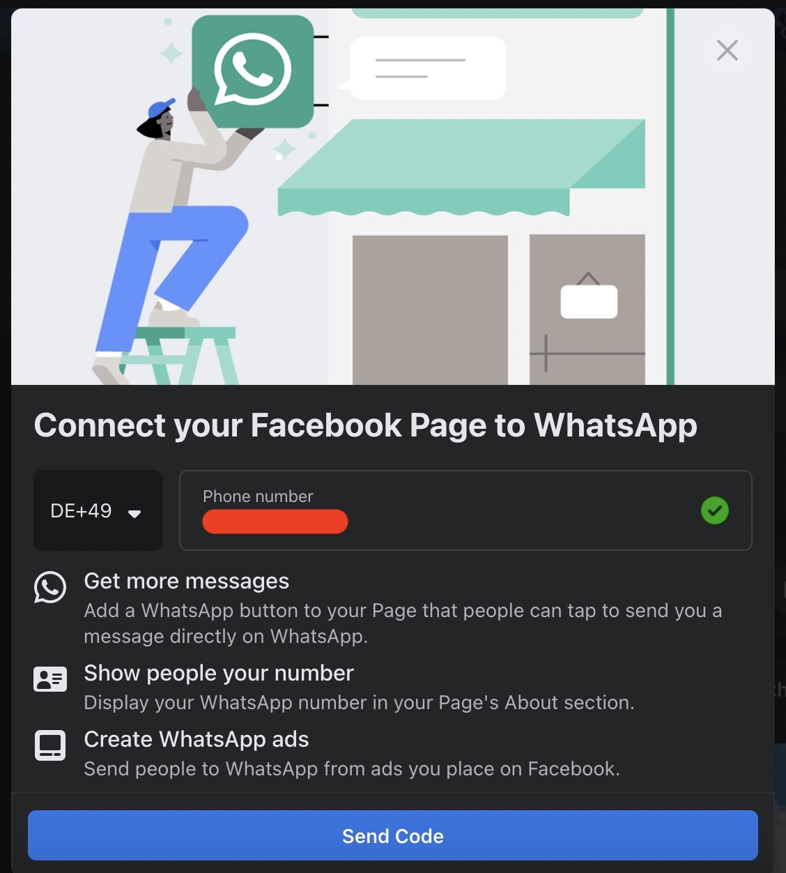 set up facebook page whatsapp