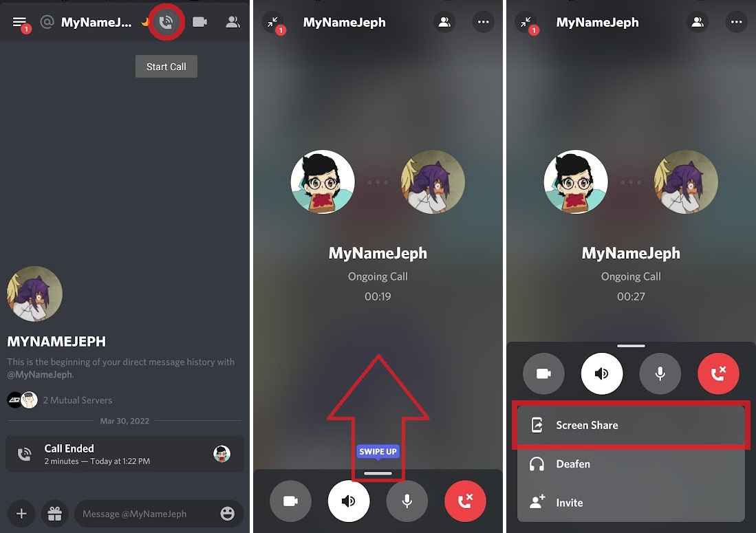 start a discord call with someone from your mobile phone