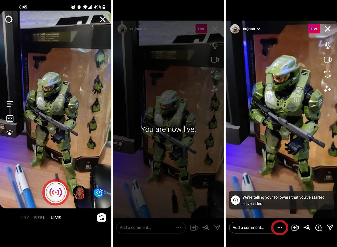 start a new instagram live and press the three dot button