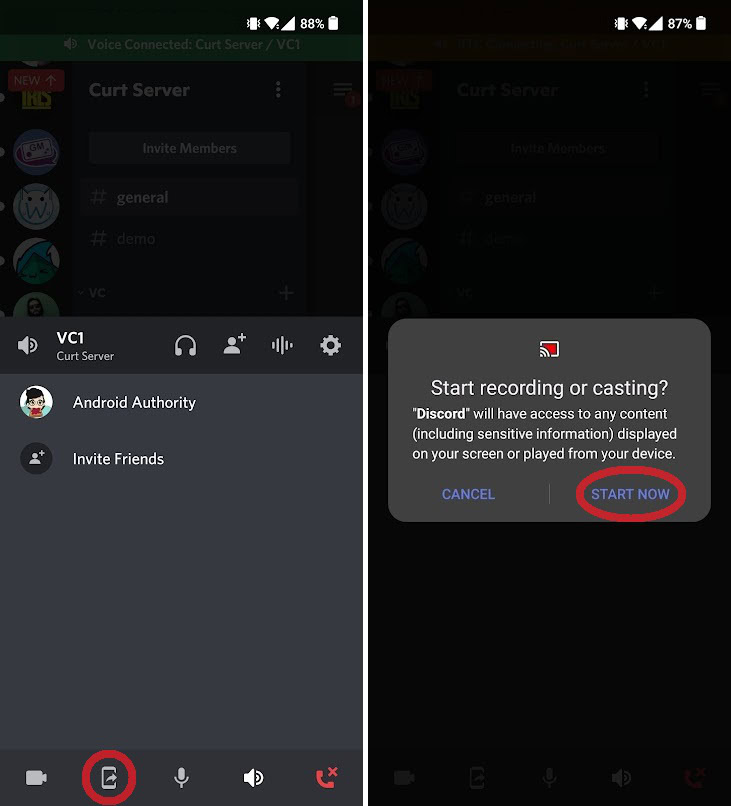 start mobile recording discord