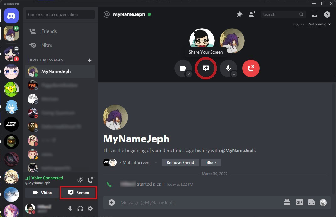 start screen sharing discord