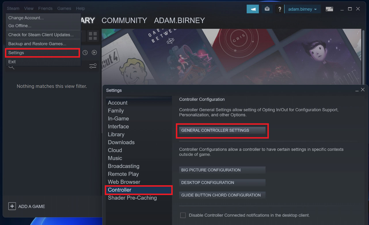 steam controller settings