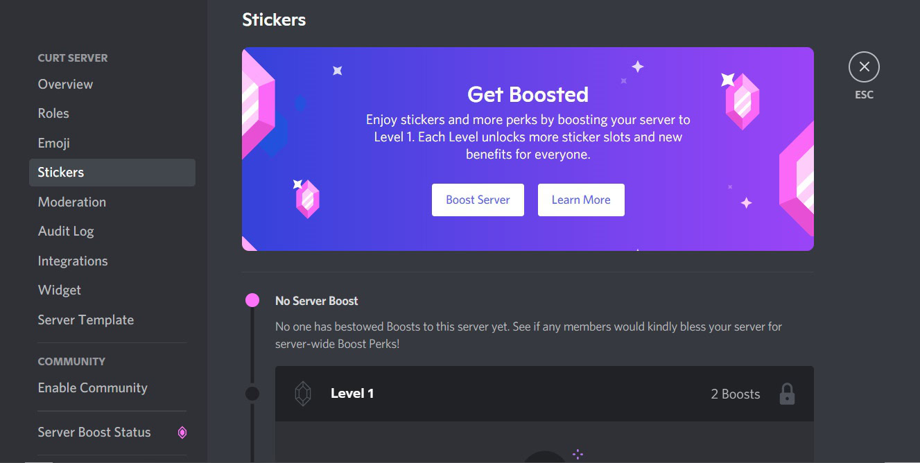 stickers tab in settings