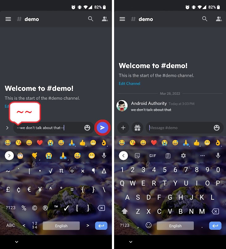 strikethrough discord mobile ios android