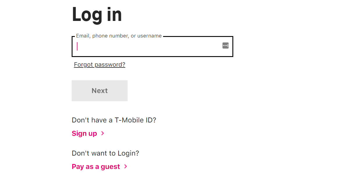 t mobile log in box