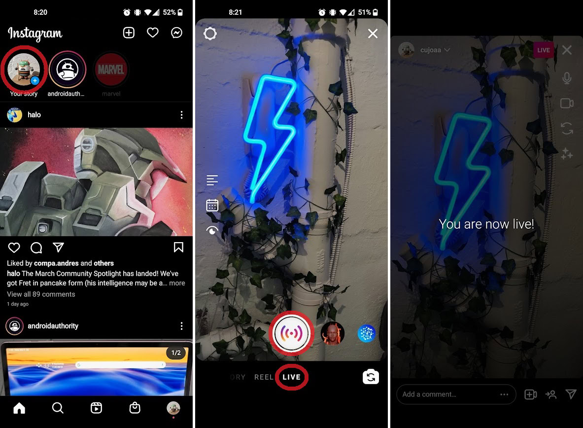 the beginning of a new live on instagram