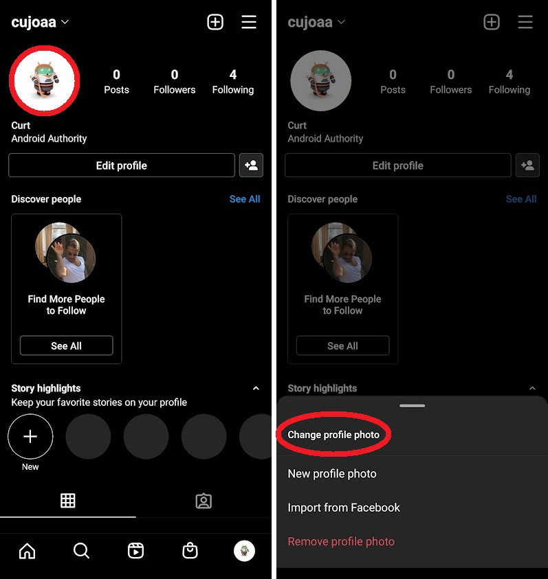 the shortcut to adding a new profile picture