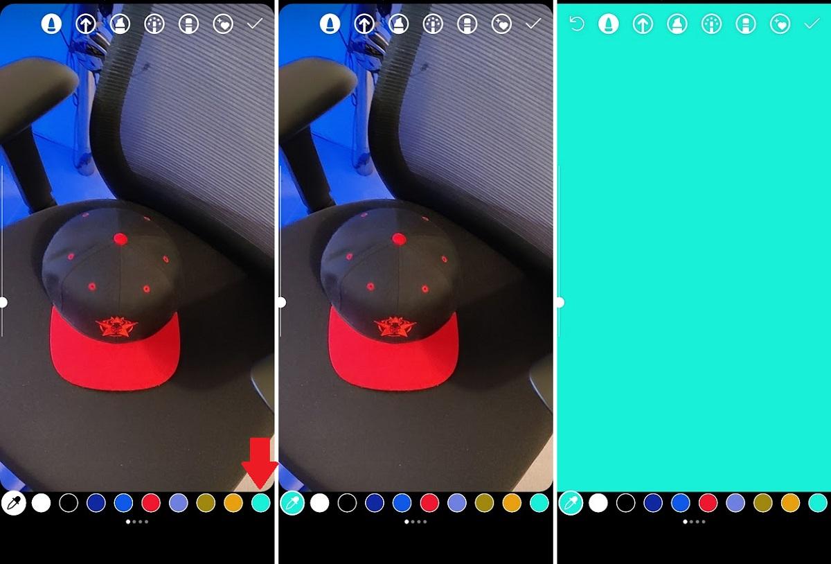 tap and hold the screen to fill the instagram story with the selected color