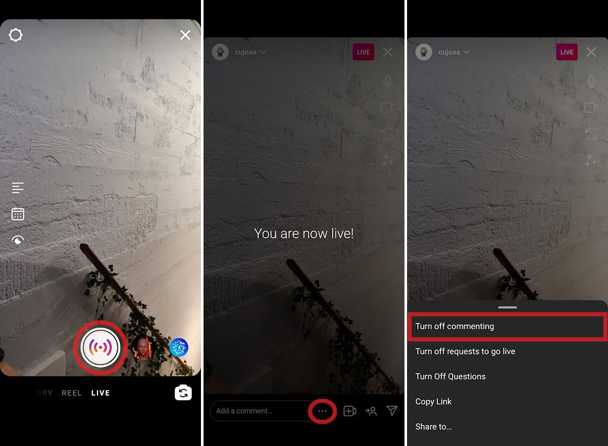 turn off commenting on instagram live