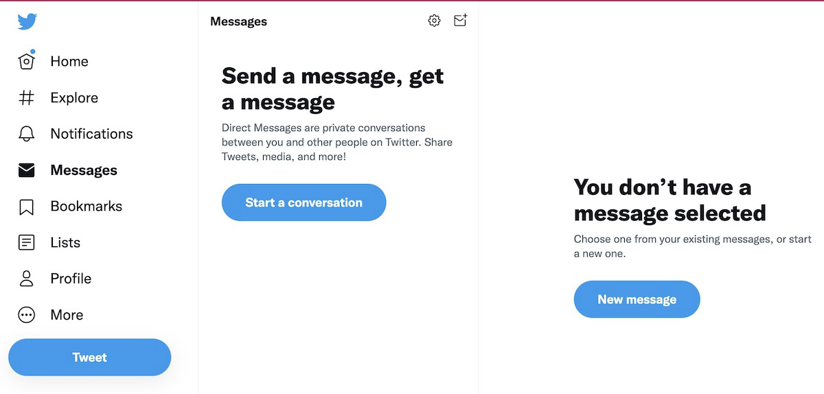 twitter messages section