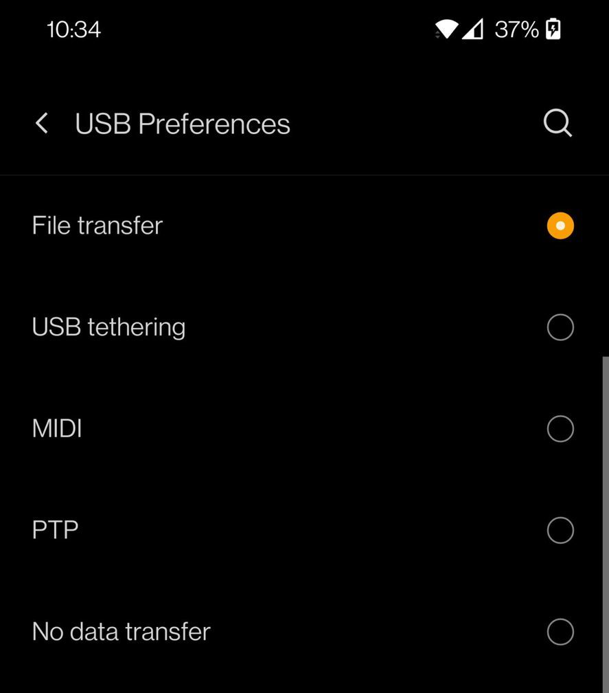 usb file transfer setting