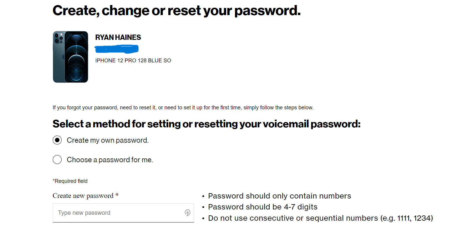 verizon voicemail password