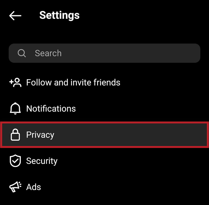 within settings on instagram press the privacy button