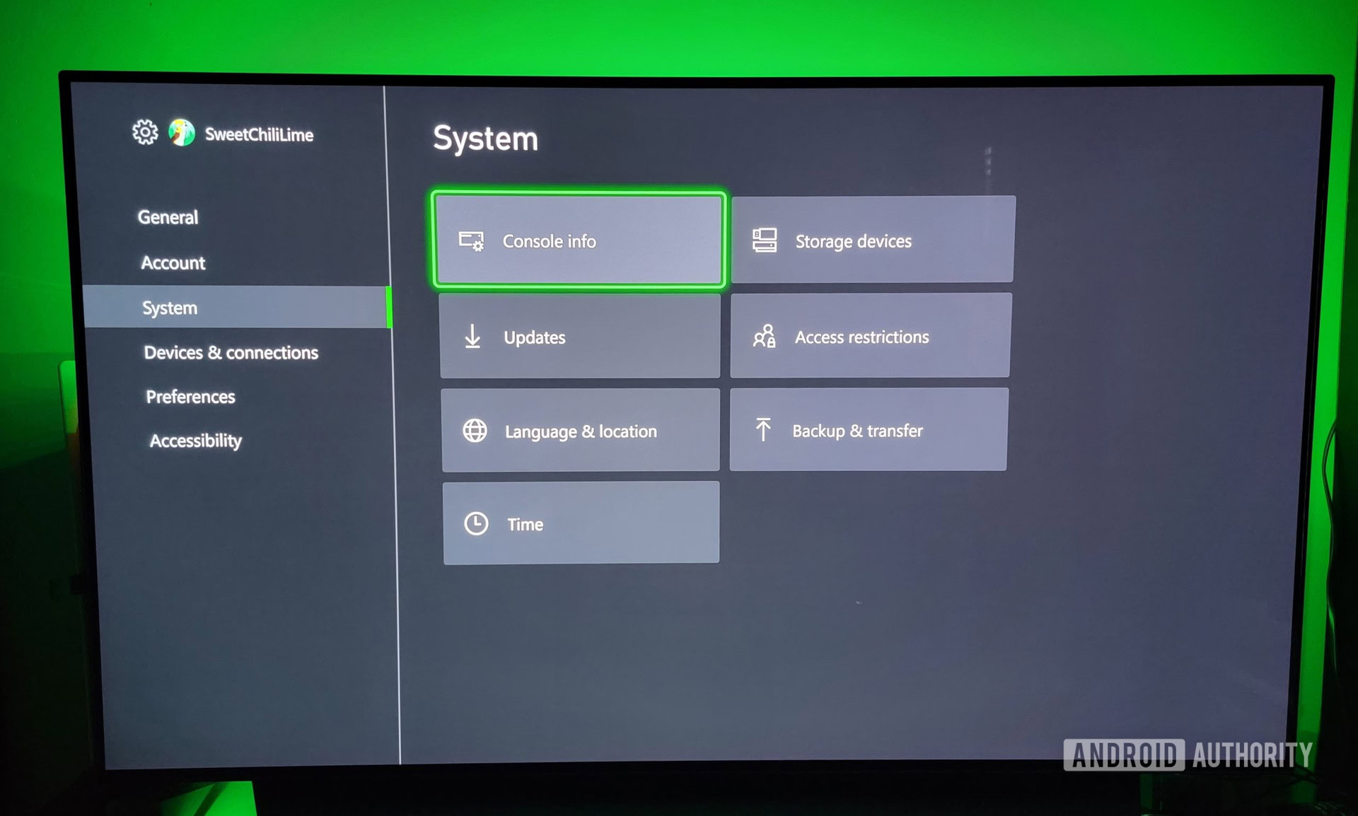 xbox system settings