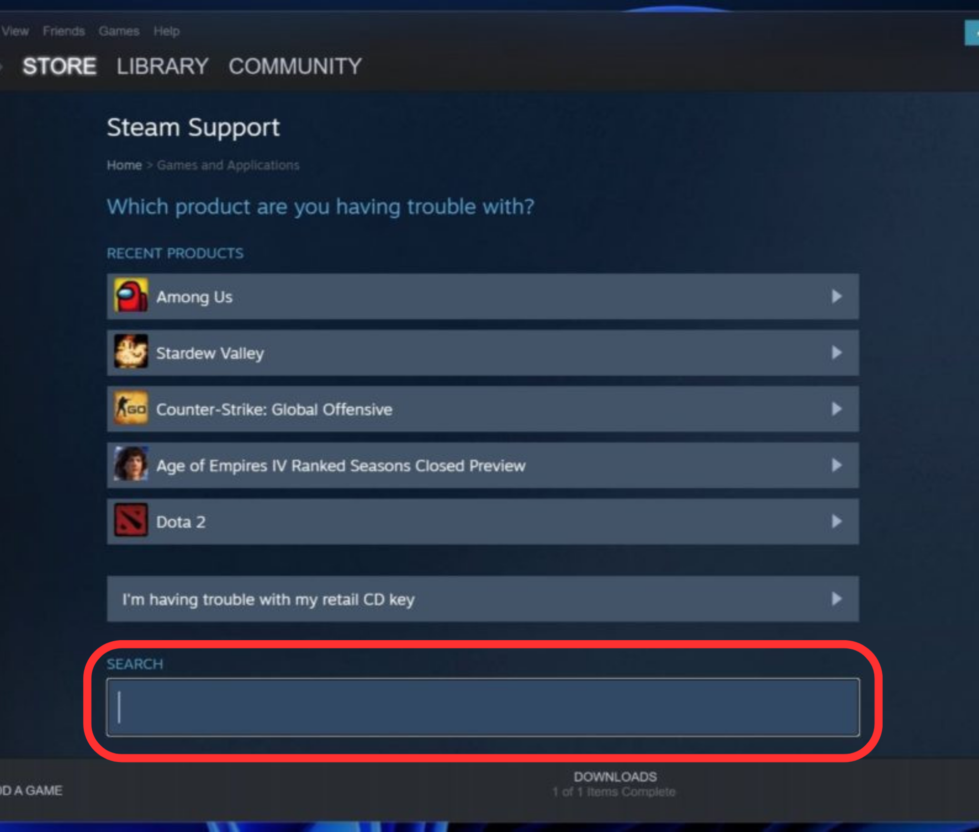 steam support games search