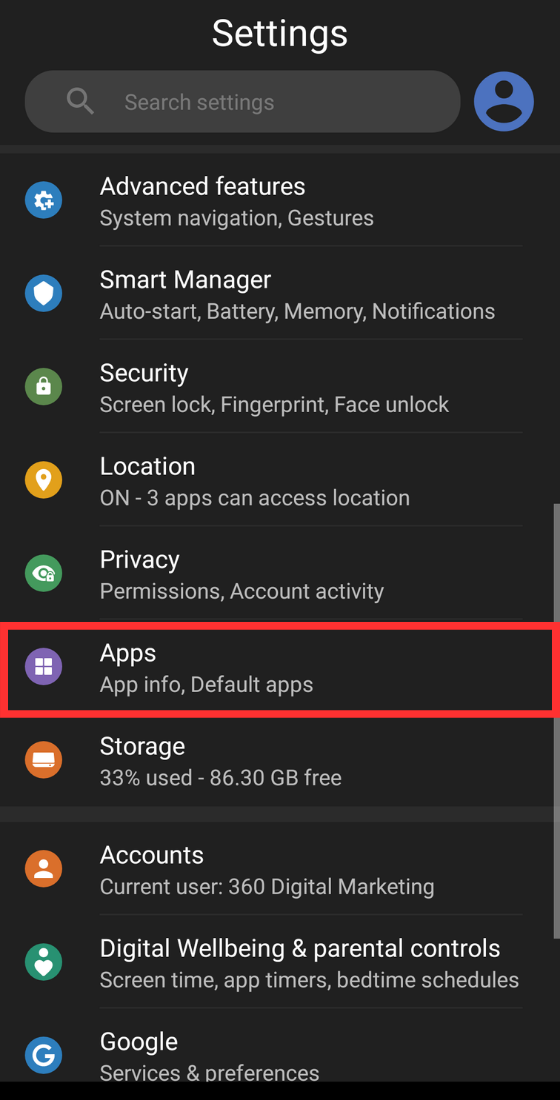 Phone settings app