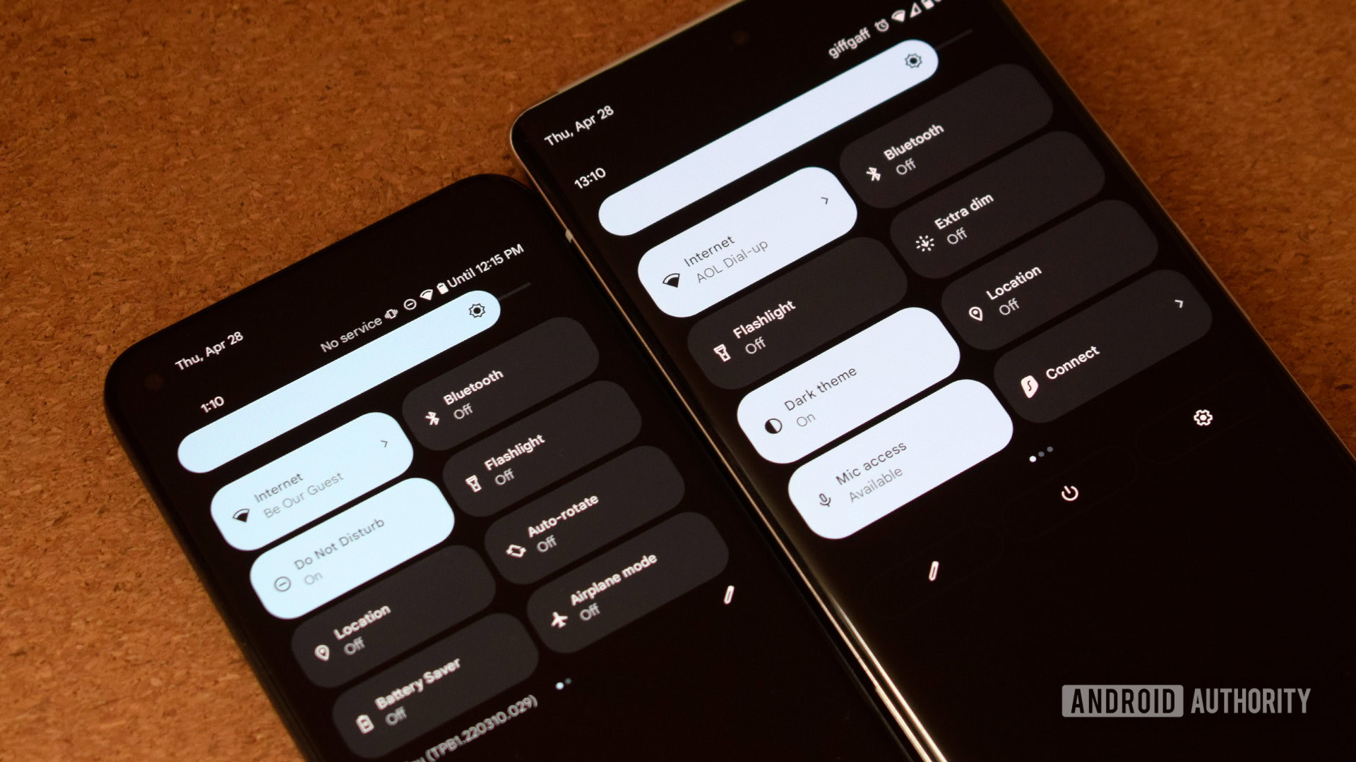 Android 12 vs Android 13 quick settings menus