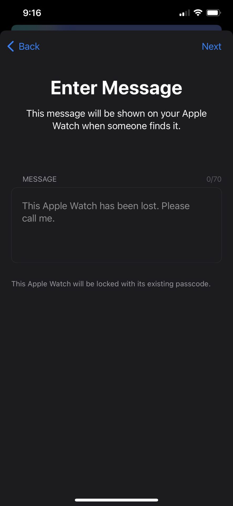 Apple Watch Lost Mode Contact Message