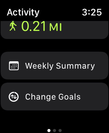An Apple Watch screenshot displays the Weekly Summary option for viewing tracked steps over time.