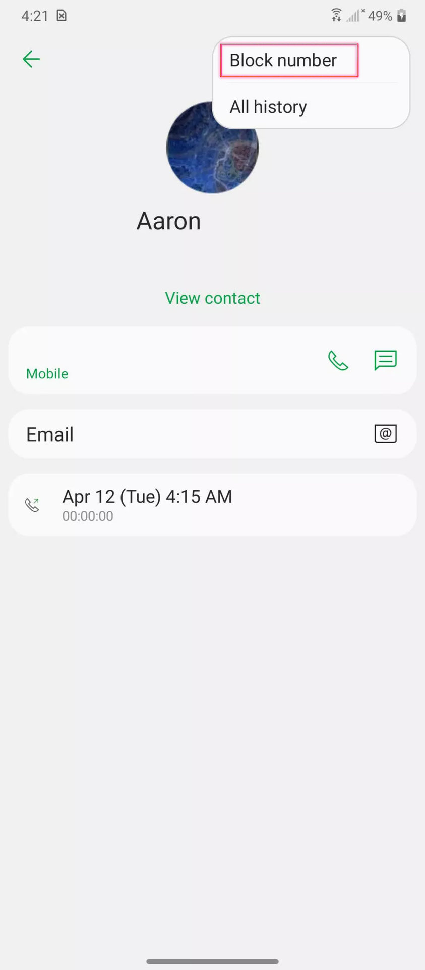 Block LG contacts from Recent 2