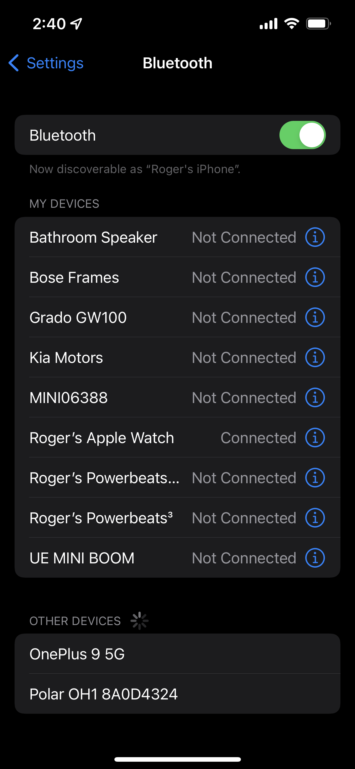 Bluetooth settings in iOS 15