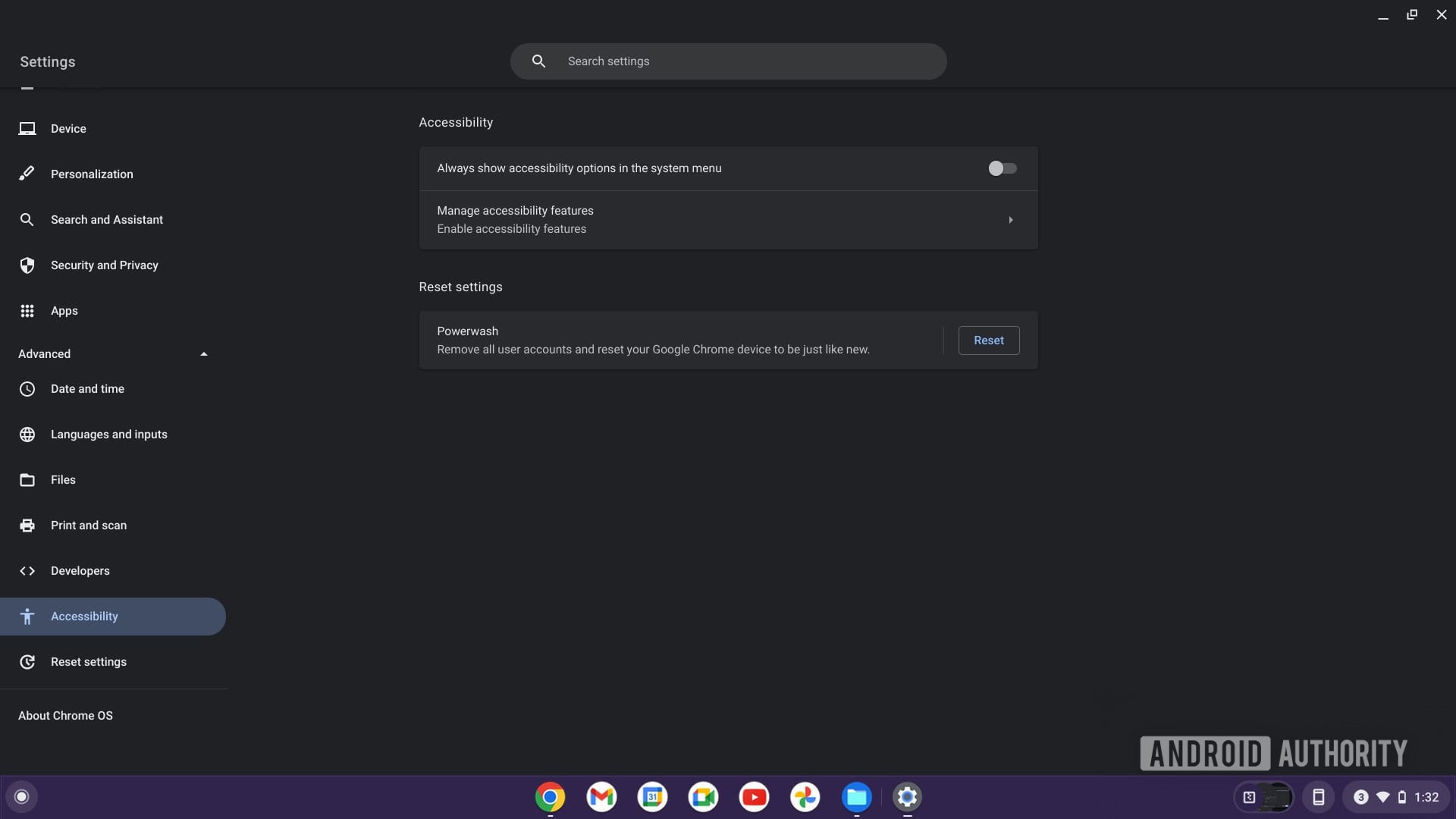 Chromebook accesibility settings