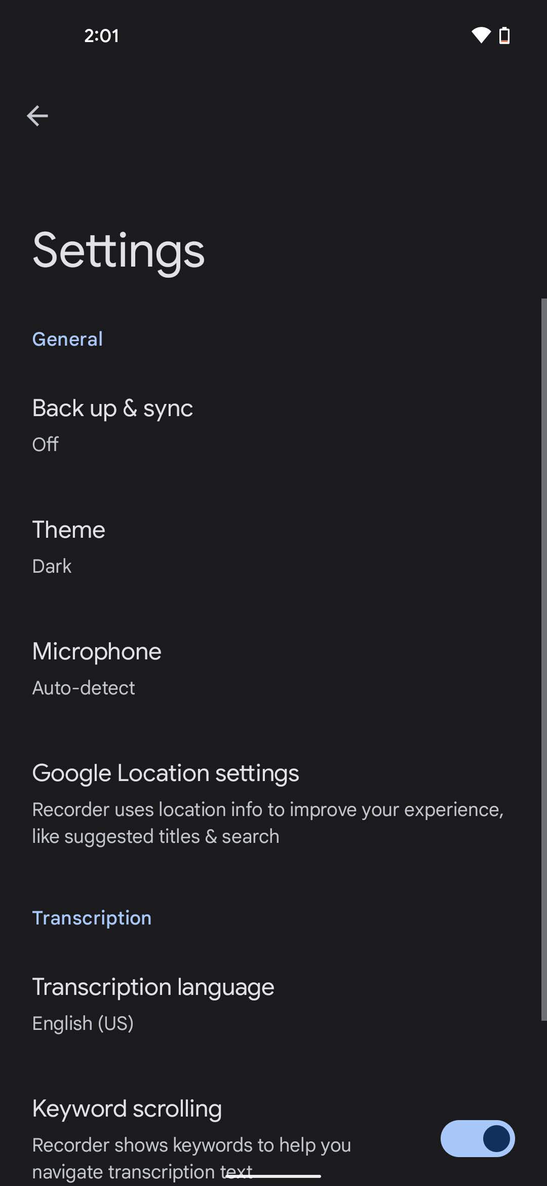 Dark Mode Google Recorder 2