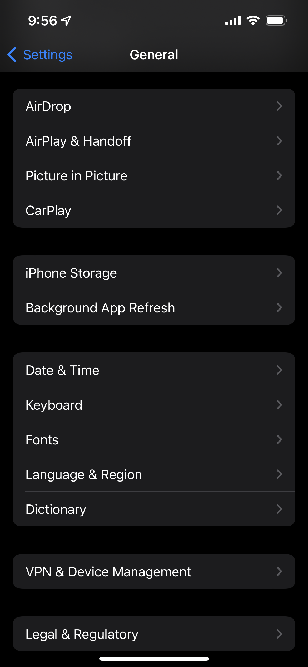 General options in the iOS 15 Settings app
