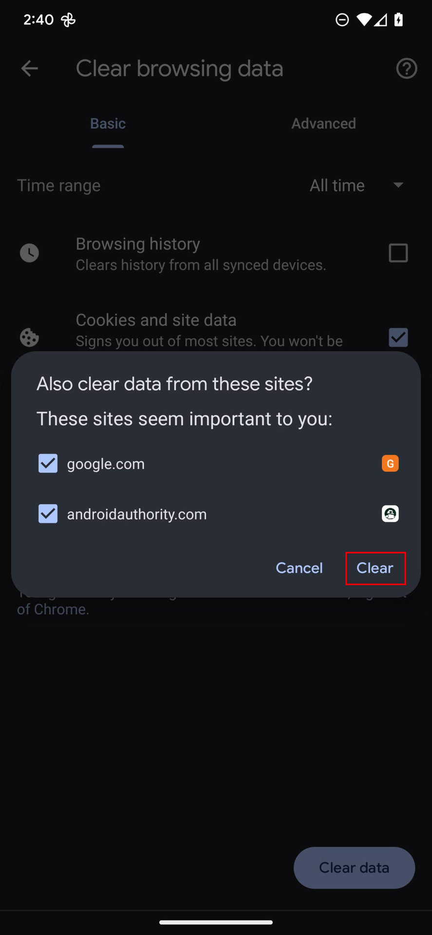 How to clear cache and storage on Chrome for Android 6