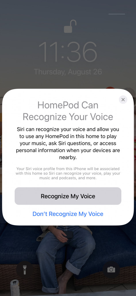 The HomePod voice recognition card on an iPhone.