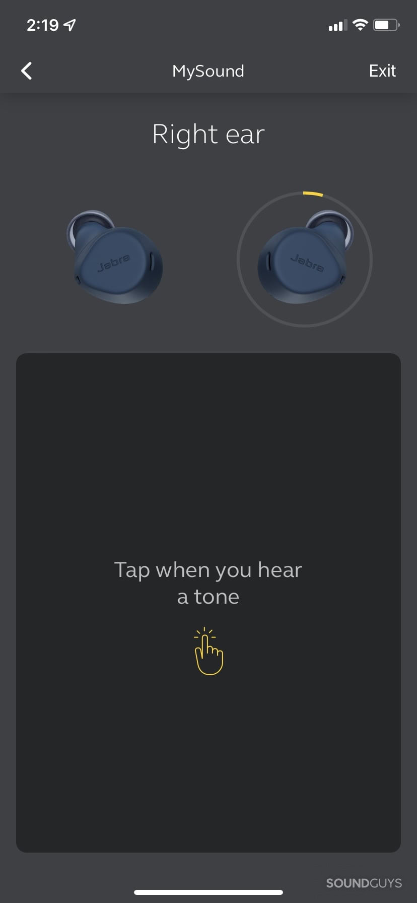 Screenshot of Jabra Elite 7 Active hearing test.