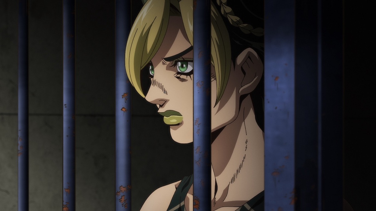 A woman stands behind bars in JoJos Bizarre Adventure - best anime on netflix
