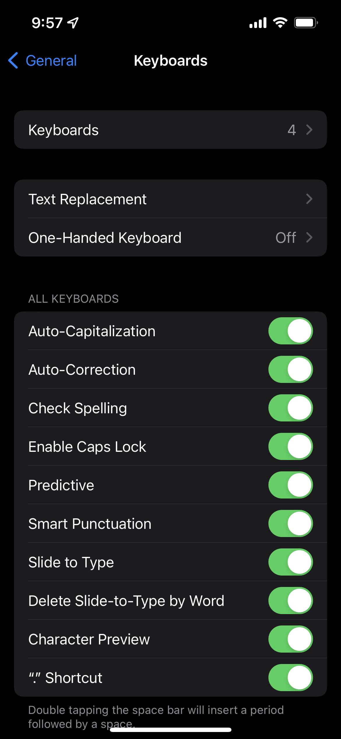 Keyboard options in the iOS 15 Settings app
