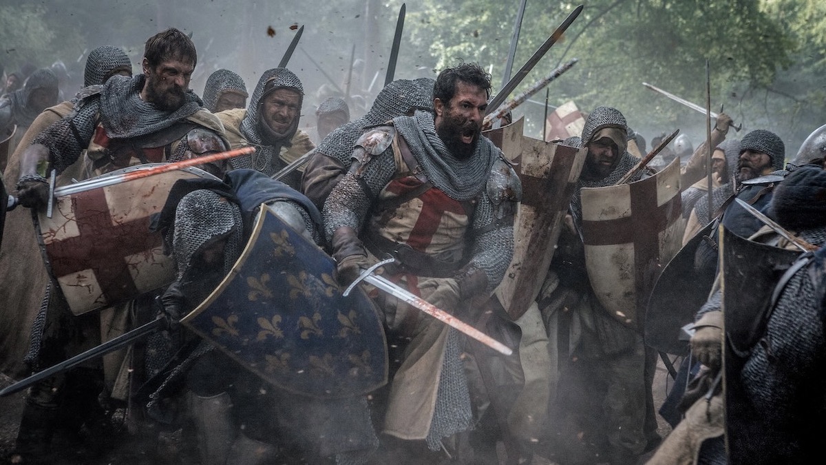 Crusaders in battle in Knightfall - shows like The Last Kingdom