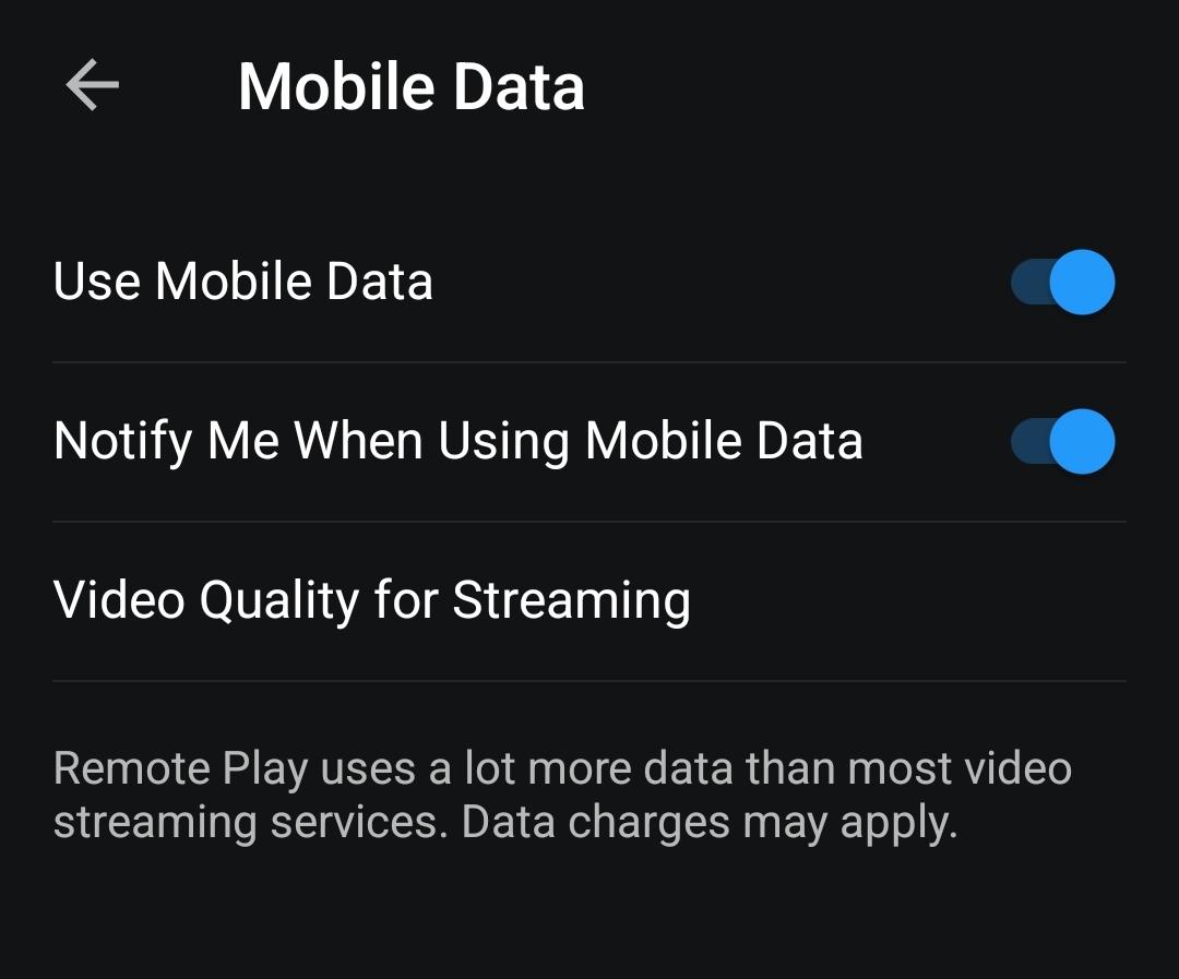 PS Remote Play mobile data