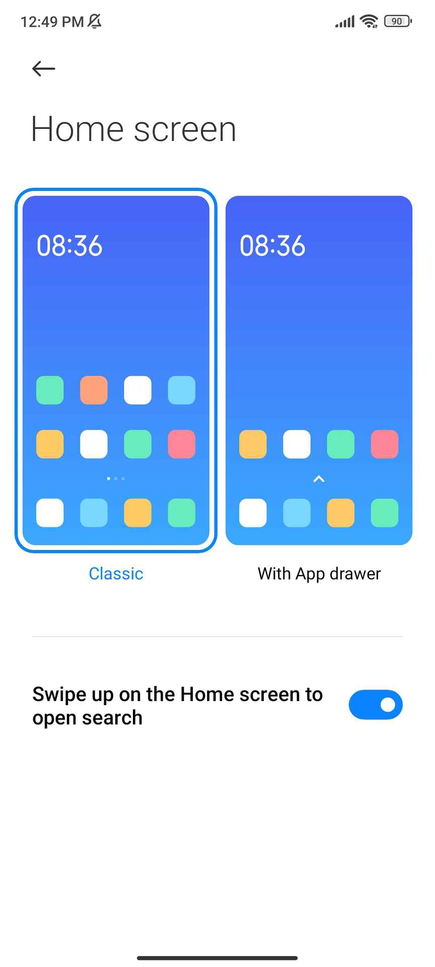 Redmi Note 11 Pro app drawer settings