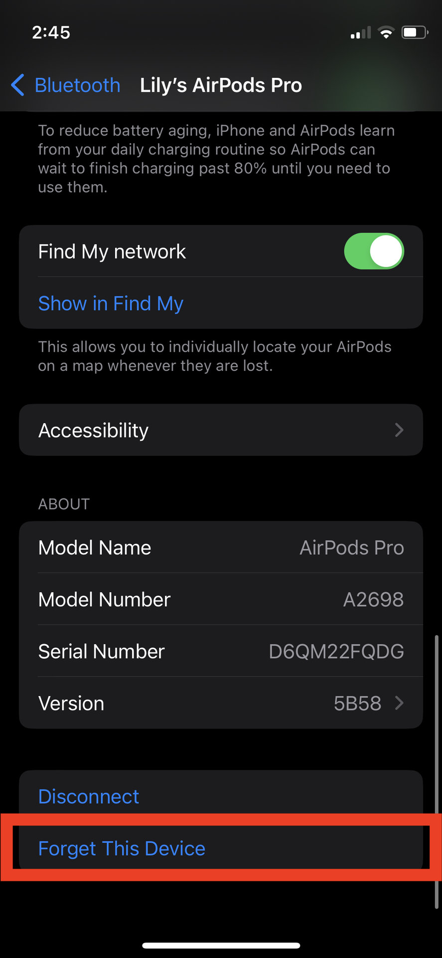 Reset AirPods Pro iPhone Forget device