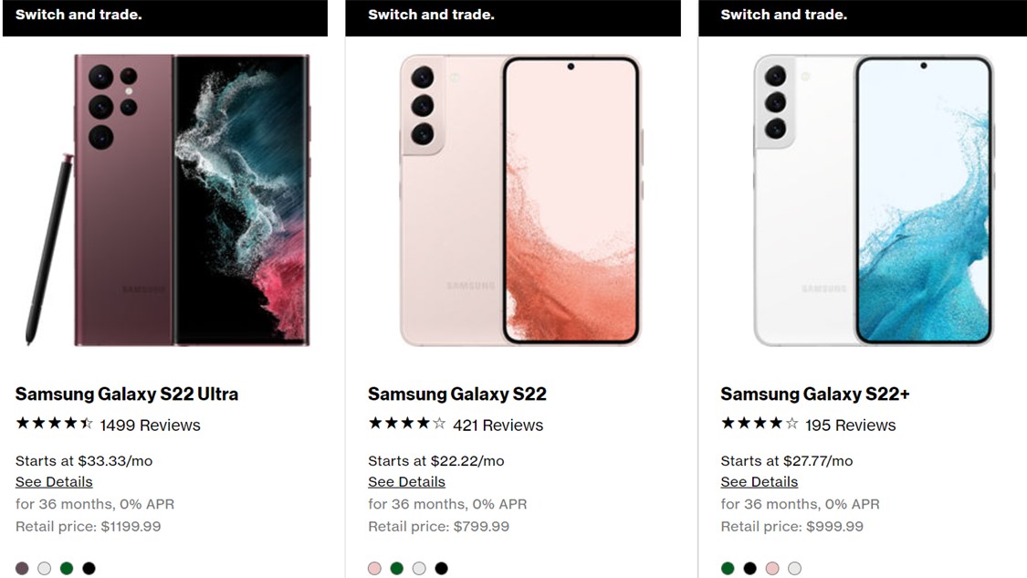 Samsung Galaxy S22 Range Verizon Deals