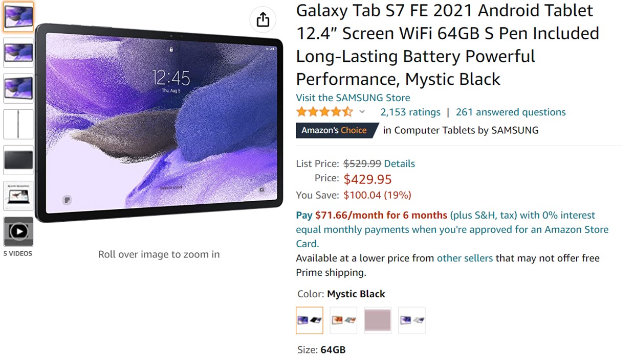 Samsung Galaxy Tab S7 FE Amazon Deal 1
