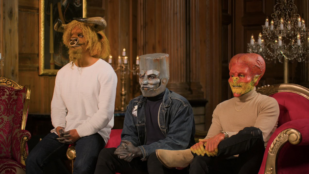 Three contestants in animal and monster costumes in Sexy Beasts - Netflix originals