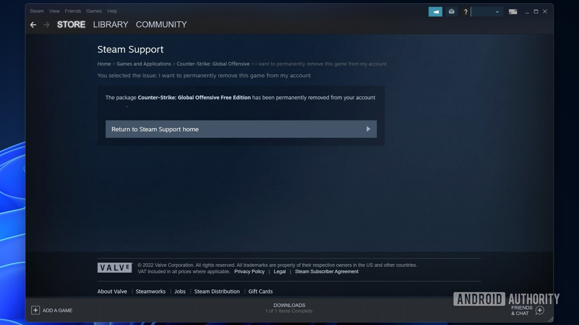 Steam support game removed