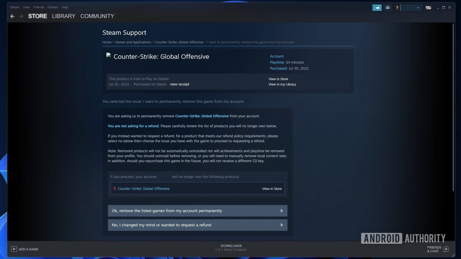 Steam support remove game warning