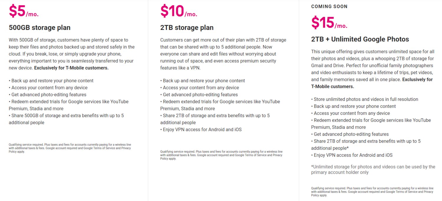 Google One T Mobile Pricing