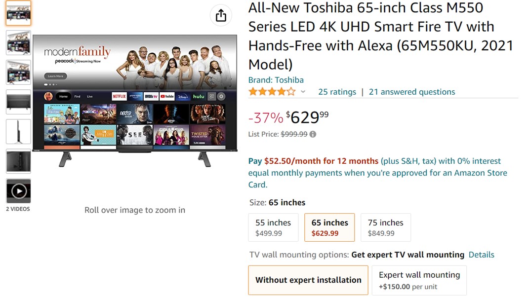 Toshiba 65 inch Class M550 Series LED 4K UHD Smart Fire TV Amazon Deal