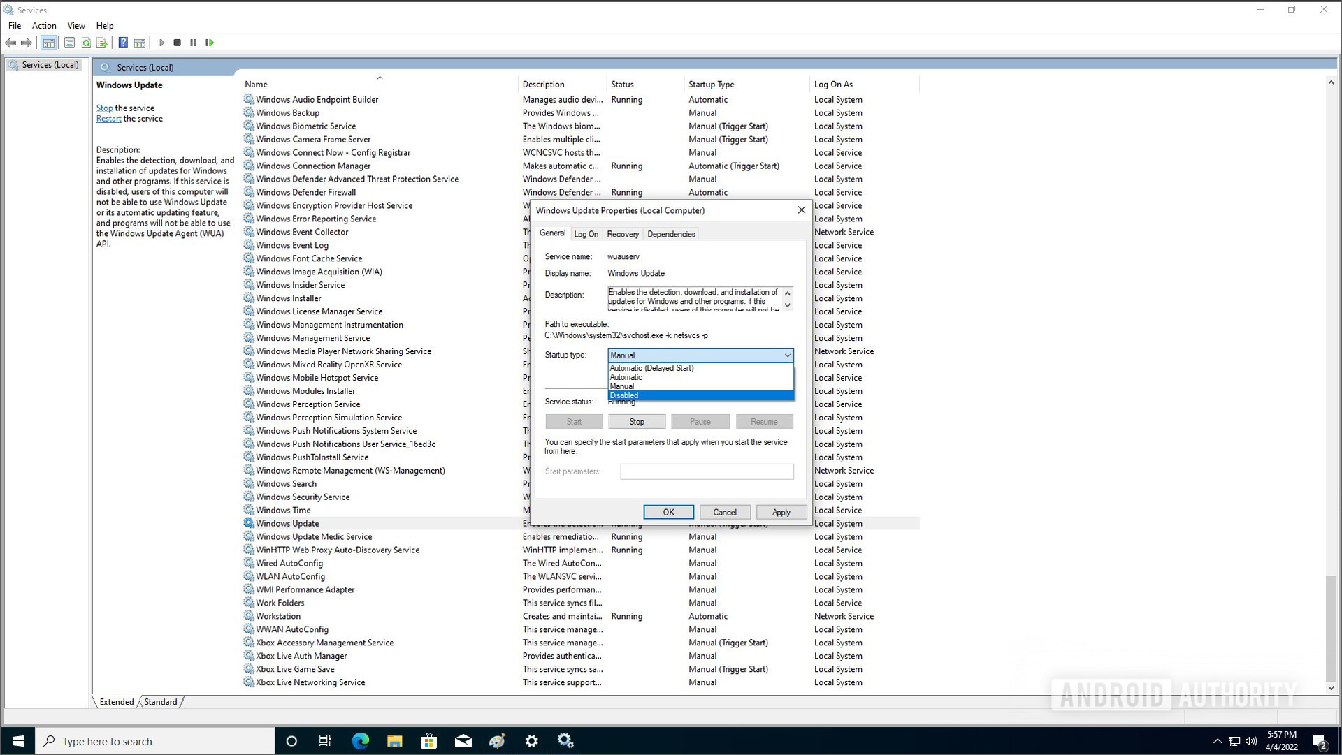 Windows 10 services Windows update disabled